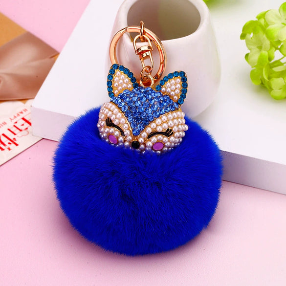 Wholesale Metal Fox Head Rhinestone Keychain For Women's Bags