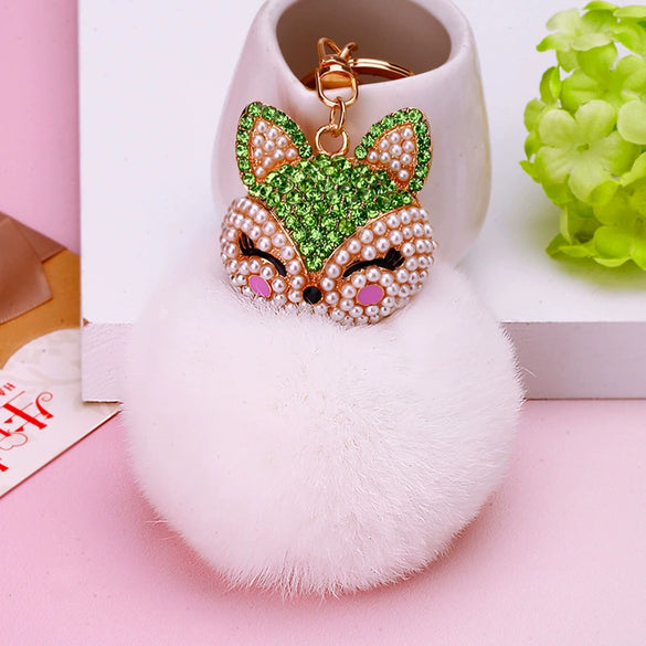 Wholesale Metal Fox Head Rhinestone Keychain For Women's Bags