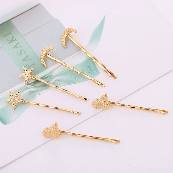 Wholesale Metal Frosted Star Moon Peach Heart Electroplated Women's Side Clip Bangs Clip