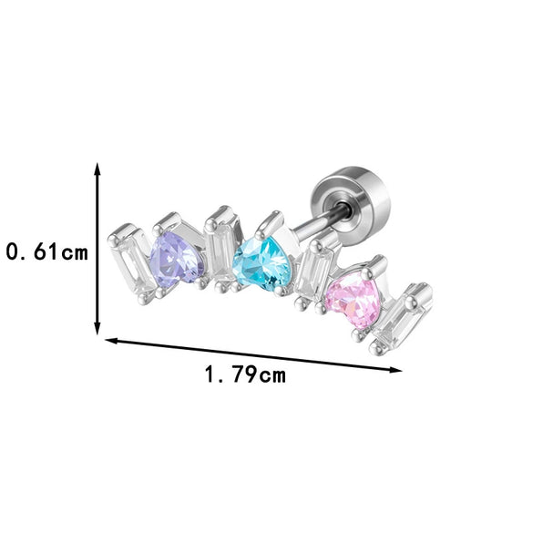 Wholesale Metal Geometric Curved Piercing Earrings Set With Zirconia
