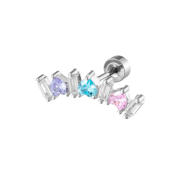 Wholesale Metal Geometric Curved Piercing Earrings Set With Zirconia