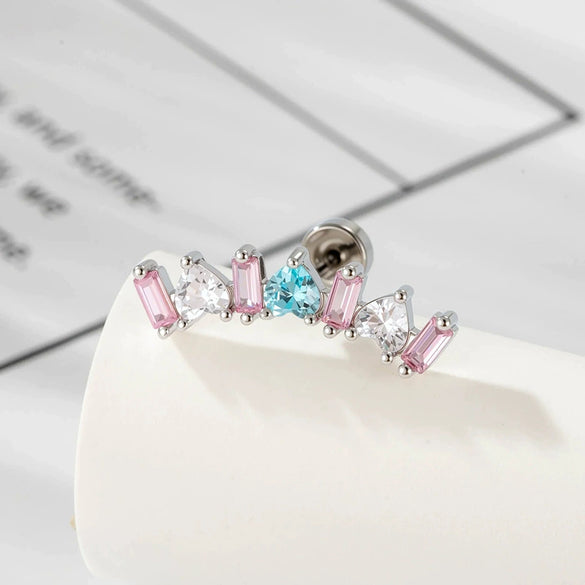 Wholesale Metal Geometric Curved Piercing Earrings Set With Zirconia