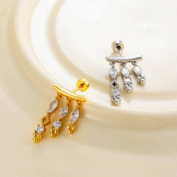 Wholesale Metal Geometric Flower Pendant Earrings With Electroplating For Women