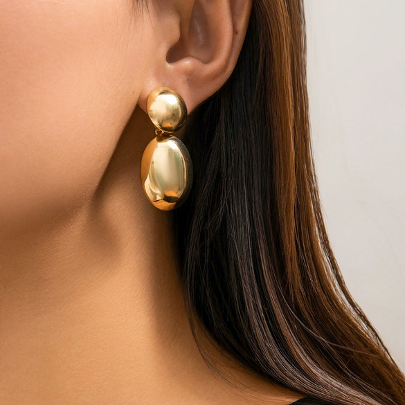 Wholesale Metal Geometric Iron Earrings With Electroplating Oval And Water Drop Shapes Sweet Cool Style For Women