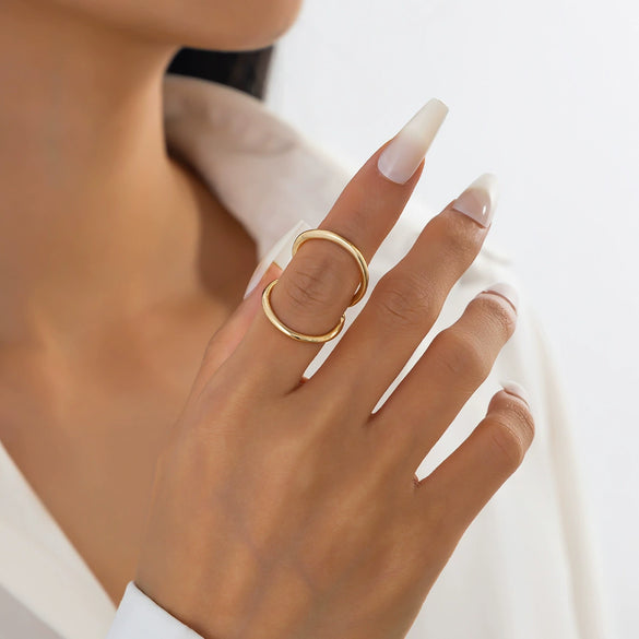 Wholesale Metal Geometric Irregular Hollow Joint Ring With Electroplating For Women Ins Style