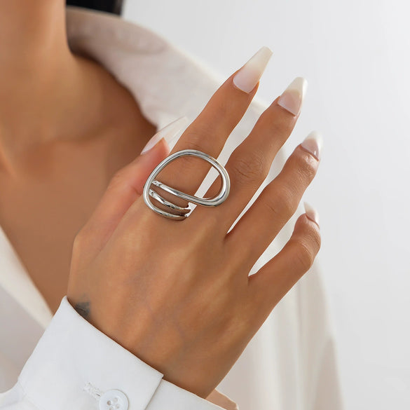 Wholesale Metal Geometric Irregular Hollow Joint Ring With Electroplating For Women Ins Style