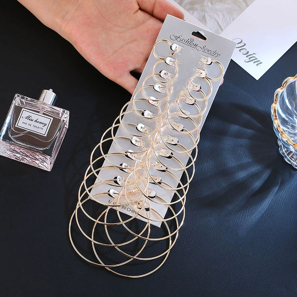Wholesale Metal Geometric Large Hoop Earrings Set Electroplated