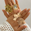 Wholesale Metal Geometric Leaf Retro Style Ring With Electroplating