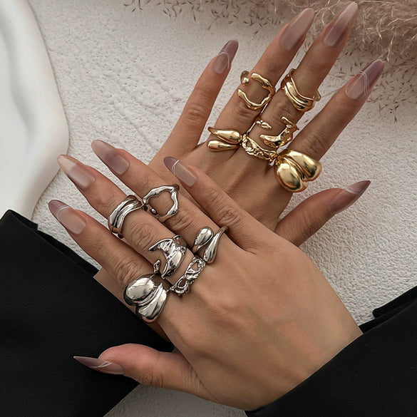Wholesale Metal Geometric Liquid Lava Open Ring For Women With Electroplating