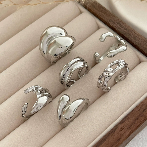 Wholesale Metal Geometric Liquid Lava Open Ring For Women With Electroplating