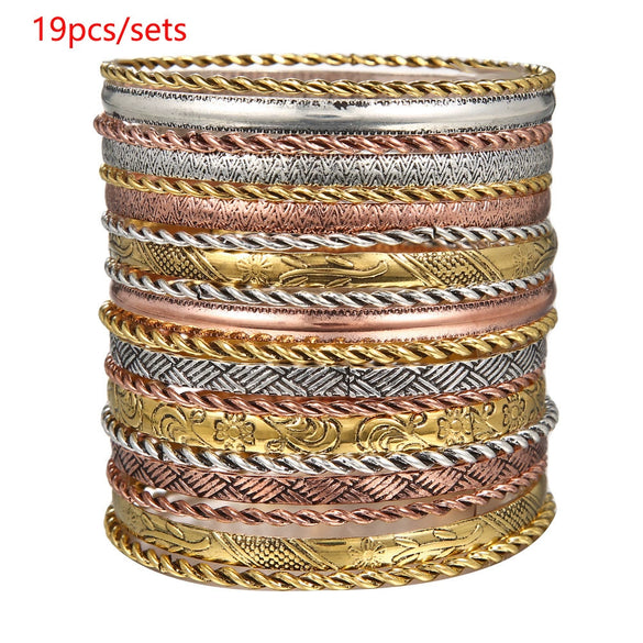 Wholesale Metal Geometric Open Stacked Bracelets Electroplated Unisex Retro Style