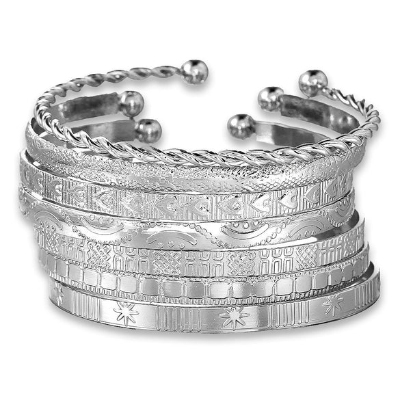 Wholesale Metal Geometric Open Stacked Bracelets Electroplated Unisex Retro Style