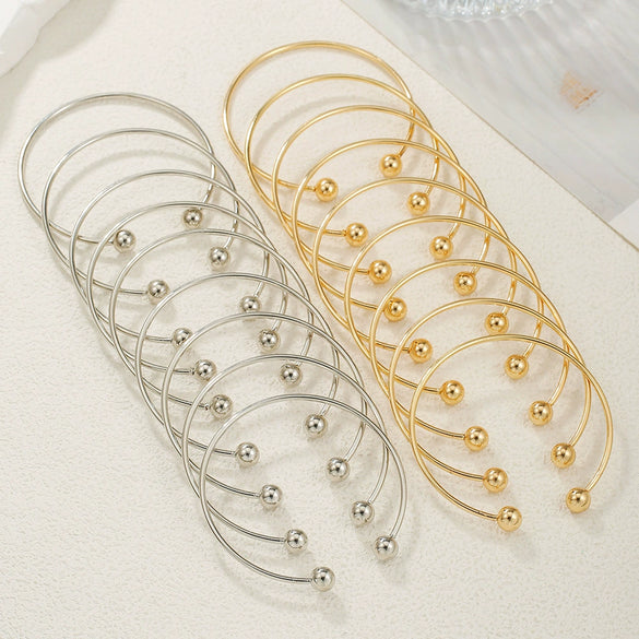 Wholesale Metal Geometric Open Stacked Bracelets Electroplated Unisex Retro Style