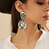 Wholesale Metal Geometric Pattern Stud Earrings For Women With Retro Style And Electroplating Treatment