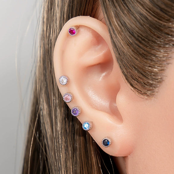 Wholesale Metal Geometric Round Cochlear Ear Bone Nail With Zircon Inlaid For Unisex Fashion Style Zirconia Processing
