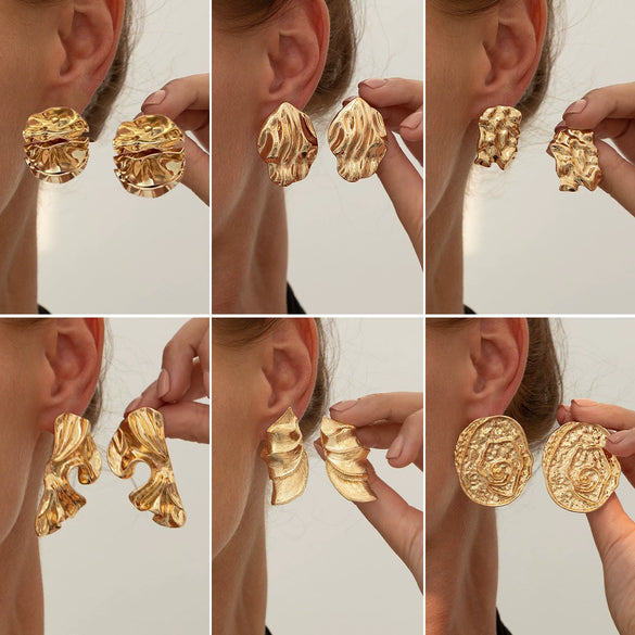 Wholesale Metal Geometric Simple Elegant Pleated Earrings For Women With Electroplating