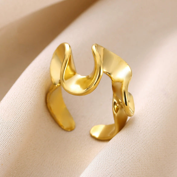 Wholesale Metal Geometric Wave Shape Copper Electroplating Ring Jewelry