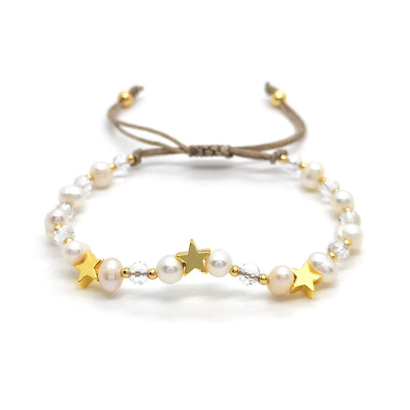 Wholesale Metal Gold Plated Handwoven Geometric Natural Pearl Women's Bracelet