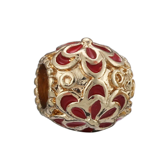 Wholesale Metal Gold Plated Hollow Heartshaped Diamond Beads With Totem Pattern String Decoration For Women