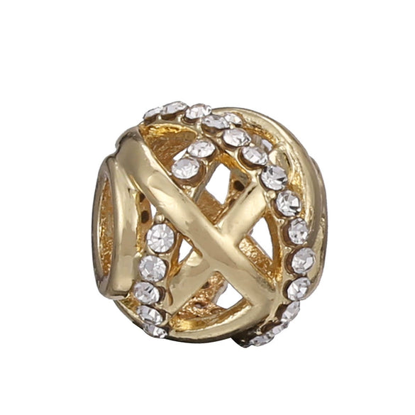Wholesale Metal Gold Plated Hollow Heartshaped Diamond Beads With Totem Pattern String Decoration For Women