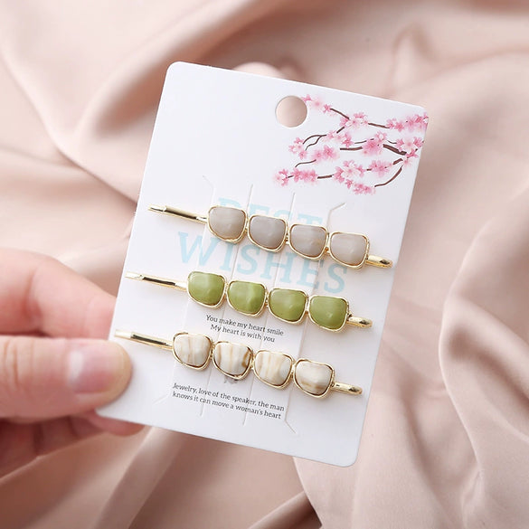 Wholesale Metal Hair Accessories Electroplated Imitation Natural Stone Bangs Clip Side Clip Set For Women