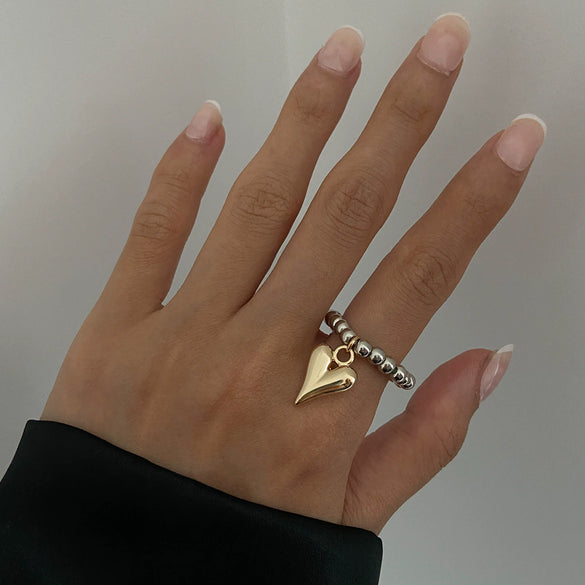 Wholesale Metal Heart Shaped Beaded Ring With Electroplating Design