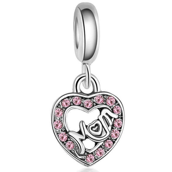 Wholesale Metal Heart Shaped Crystal Pendant With Totem Pattern Electroplated Bracelet Accessories