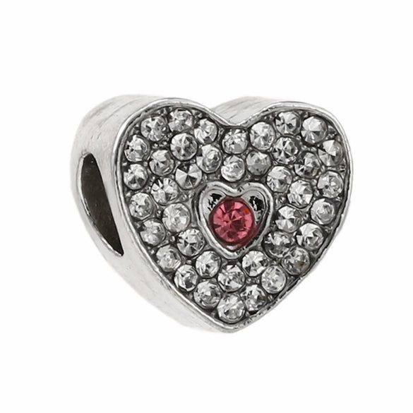Wholesale Metal Heart Shaped Crystal Pendant With Totem Pattern Electroplated Bracelet Accessories