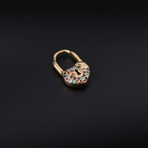 Wholesale Metal Heartshaped Doublesided Zircon Love Lock Earring Jewelry With Electroplating