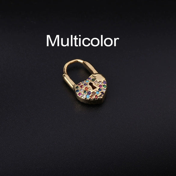 Wholesale Metal Heartshaped Doublesided Zircon Love Lock Earring Jewelry With Electroplating