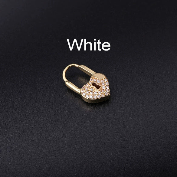 Wholesale Metal Heartshaped Doublesided Zircon Love Lock Earring Jewelry With Electroplating