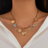 Wholesale Metal Heartshaped Geometric Multieyes Tassel Collarbone Necklace For Women With Electroplating