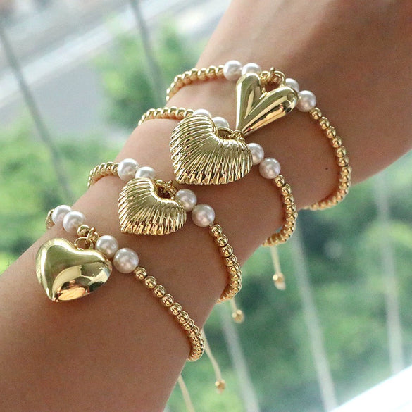 Wholesale Metal Heartshaped Handwoven Beaded Bracelet Jewelry