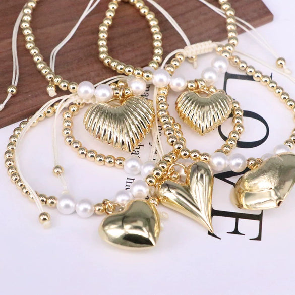 Wholesale Metal Heartshaped Handwoven Beaded Bracelet Jewelry