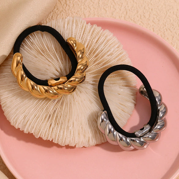 Wholesale Metal High Elastic Geometric Hair Ring 18K Gold Plated