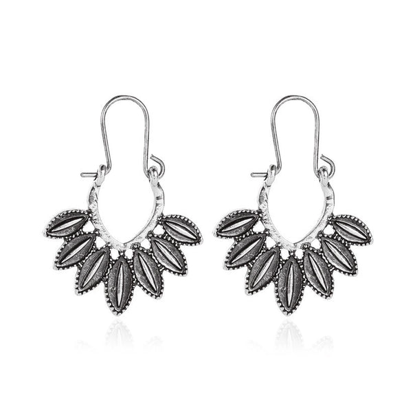 Wholesale Metal Hollow Flower Earrings With Geometric Pattern Retro Bohemian Style Electroplated