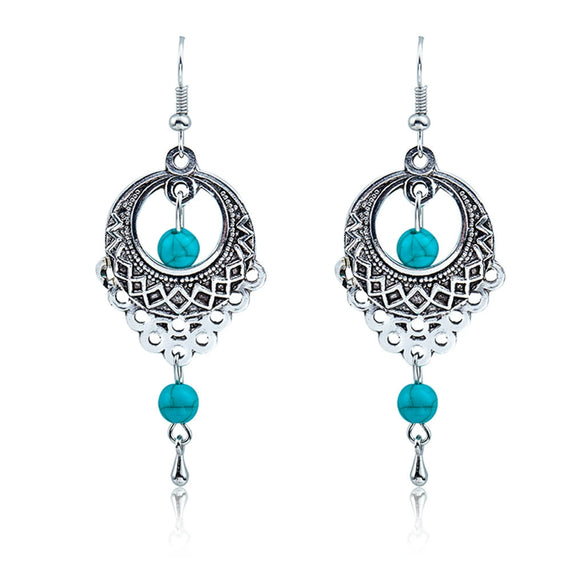 Wholesale Metal Hollow Flower Earrings With Geometric Pattern Retro Bohemian Style Electroplated