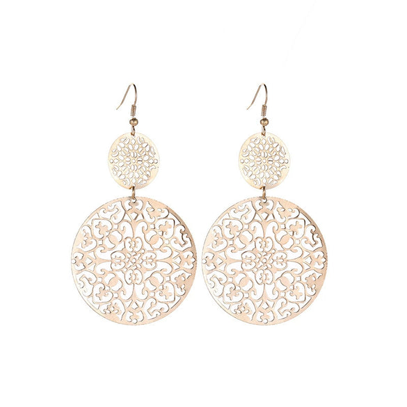 Wholesale Metal Hollow Flower Earrings With Geometric Pattern Retro Bohemian Style Electroplated