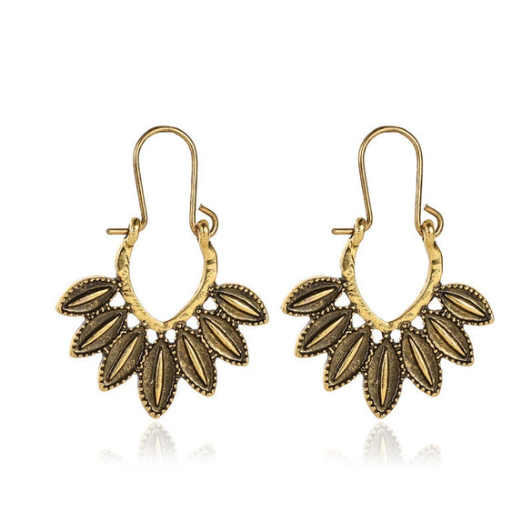 Wholesale Metal Hollow Flower Earrings With Geometric Pattern Retro Bohemian Style Electroplated