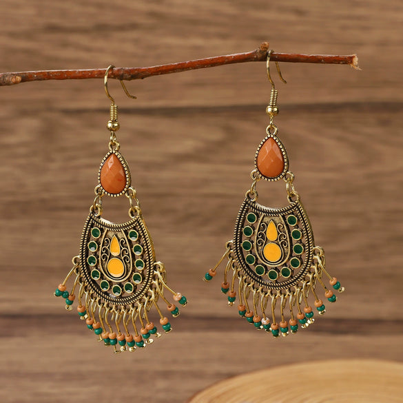 Wholesale Metal Hollow Flower Earrings With Geometric Pattern Retro Bohemian Style Electroplated