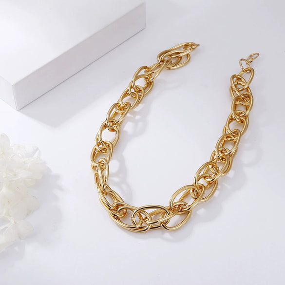 Wholesale Metal Hollow Geometric Women's Hiphop Punk Multilayer Retro Stitching Twist Clavicle Necklace Chain With Electroplating