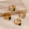 Wholesale Metal Imitation Emerald Inlaid Zircon Geometric Ring For Women Retro Fashion Style Copper Material Electroplating Treatment