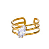 Wholesale Metal Imitation Emerald Inlaid Zircon Geometric Ring For Women Retro Fashion Style Copper Material Electroplating Treatment