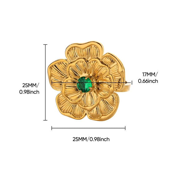 Wholesale Metal Imitation Emerald Inlaid Zircon Geometric Ring For Women Retro Fashion Style Copper Material Electroplating Treatment