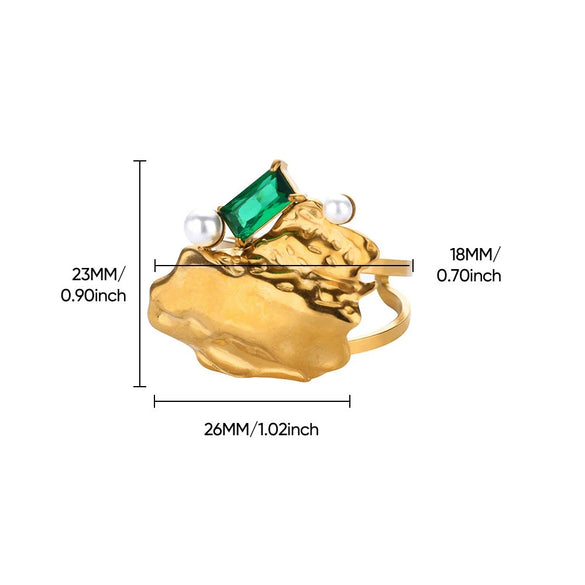 Wholesale Metal Imitation Emerald Inlaid Zircon Geometric Ring For Women Retro Fashion Style Copper Material Electroplating Treatment