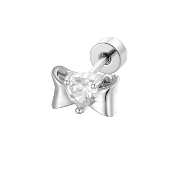 Wholesale Metal Inlaid Heart Zircon Candy Bow Screw Twist Rod Piercing Earrings Unisex