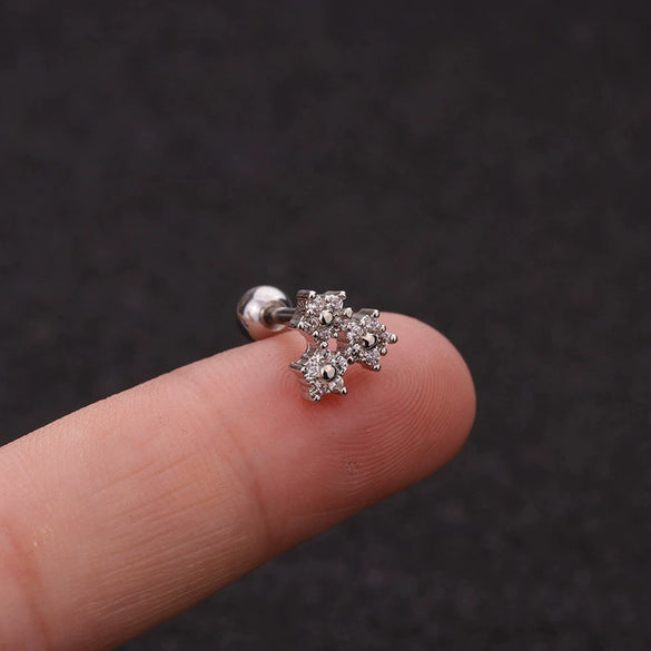Wholesale Metal Inlaid Zircon Flower Style Ear Nail For Body Puncture
