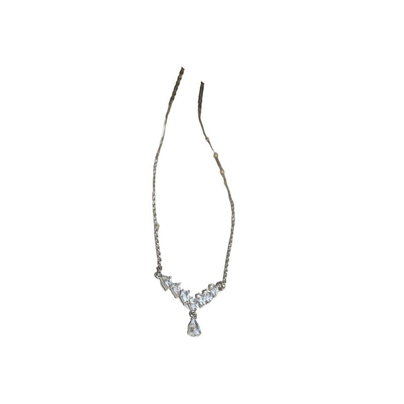 Wholesale Metal Inlaid Zircon Water Drop Vshaped Women's Light Luxury Necklace And Bracelet