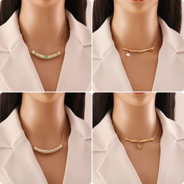 Wholesale Metal Irregular Pleated Clavicle Chain For Women Stainless Steel Geometric Electroplated