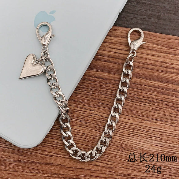 Wholesale Metal Jewelry Accessories Electroplated Love And Chain Pattern Mobile Phone Chain